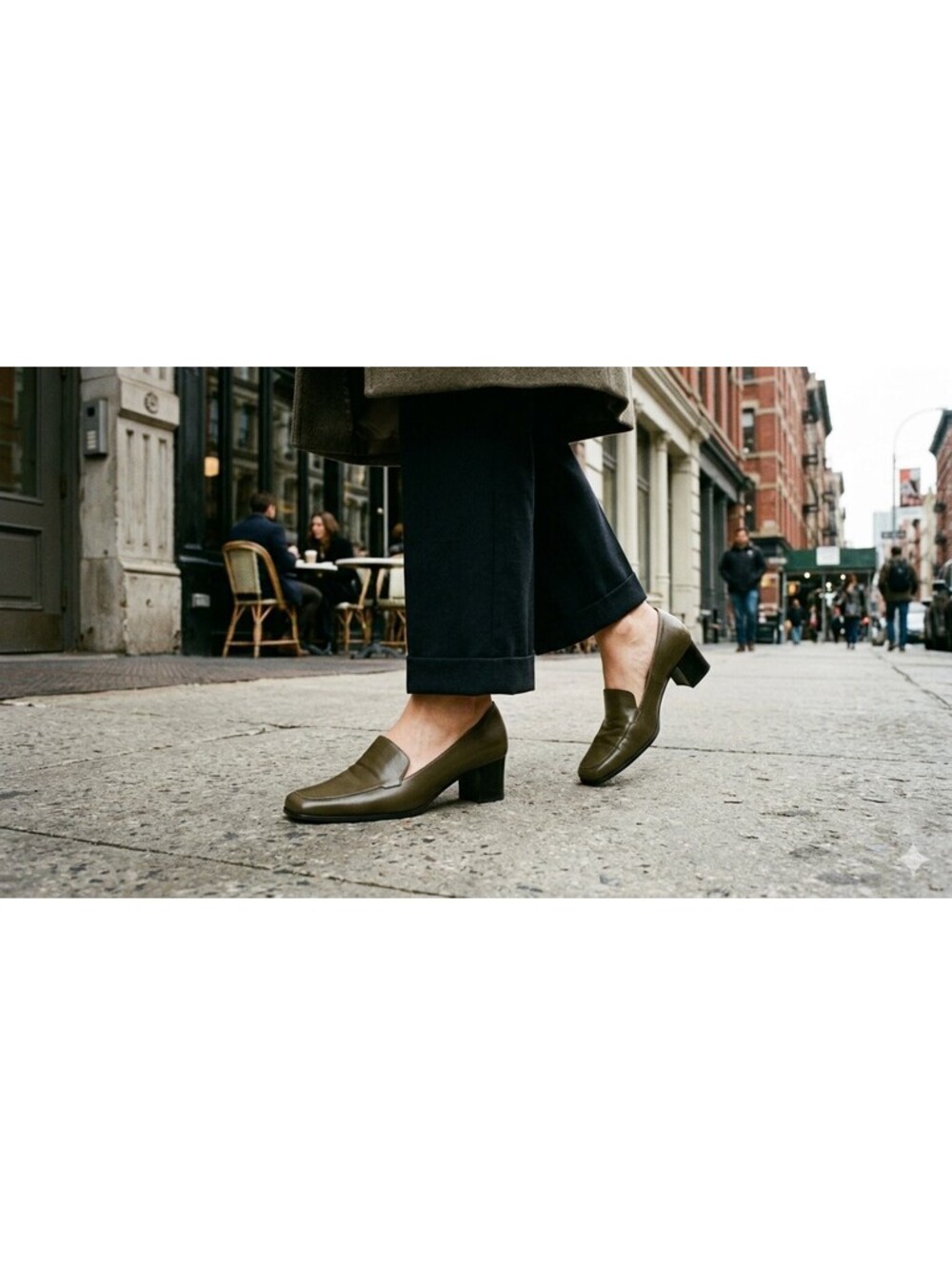 Bene Trovato Vogue Olive Green Leather Block Heel Loafer Pumps 90s Office 9M
